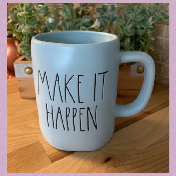 RAE DUNN “MAKE IT HAPPEN” LL CERAMIC BLUE MUG